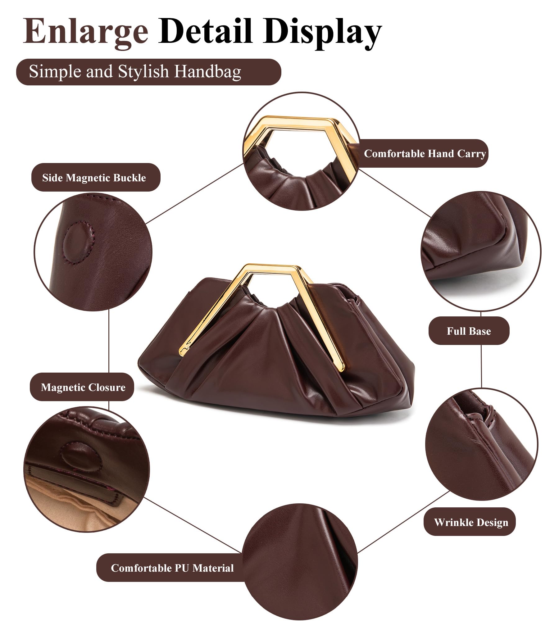myfriday Elegant Ruched Clutch Purse, Soft Dumpling Evening Bag | for Women