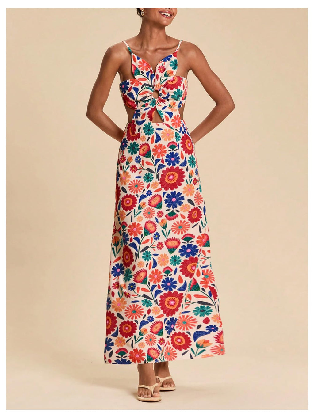 SHENHE Women's Petal Backless Linen Maxi Dress Cut Out Vacation Dresses | Keyhole, Spaghetti Strap, Open Back, Long Dress, Zipper, Summer, Date Night, Cami Dresses