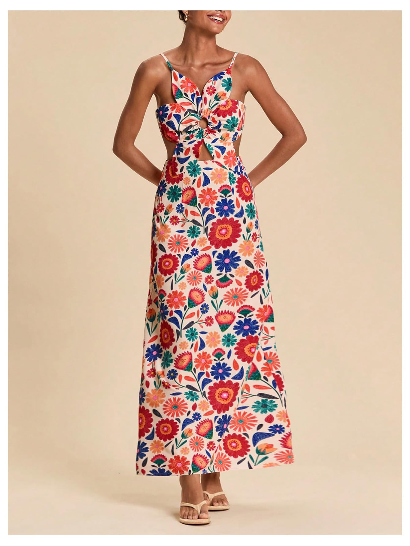 SHENHE Women's Petal Backless Linen Maxi Dress Cut Out Vacation Dresses | Keyhole, Spaghetti Strap, Open Back, Long Dress, Zipper, Summer, Date Night, Cami Dresses