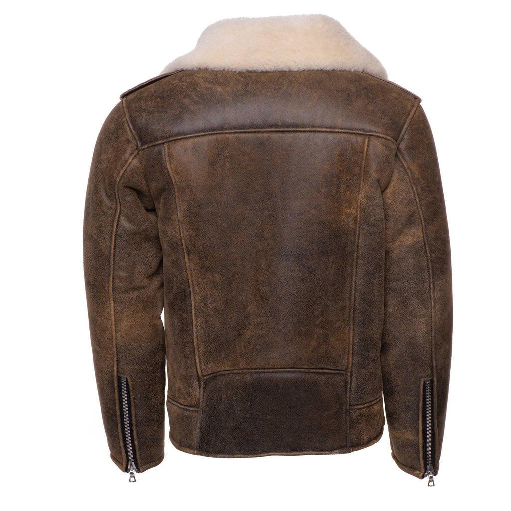 Carters Distressed Biker Bomber Shearling Jacket with Notch Lapels