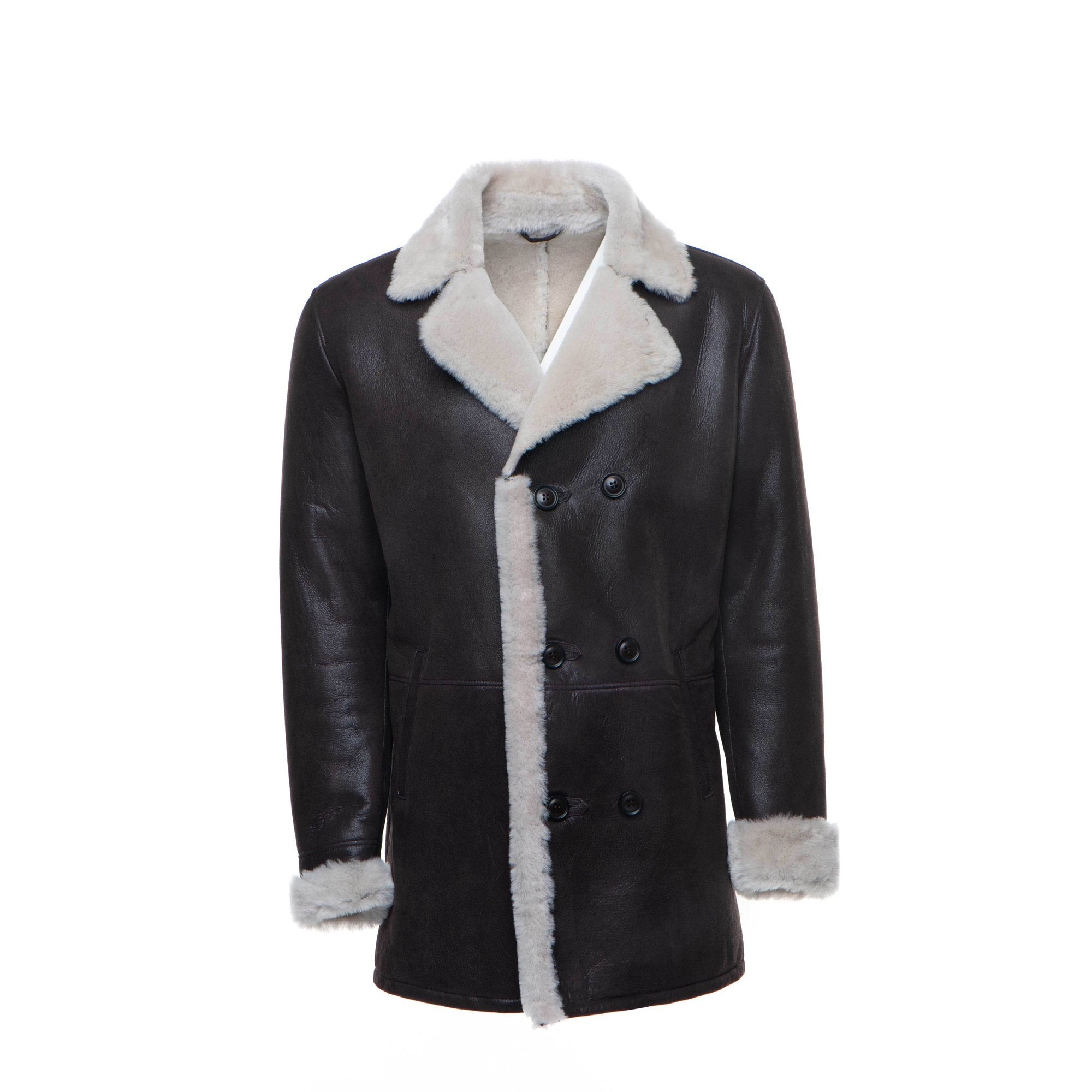 Jozefs 3/4 Length Brown Shearling Buttoned Coat