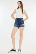 Kancan Raw Hem Button Fly Denim Shorts for Trendy Summer Style