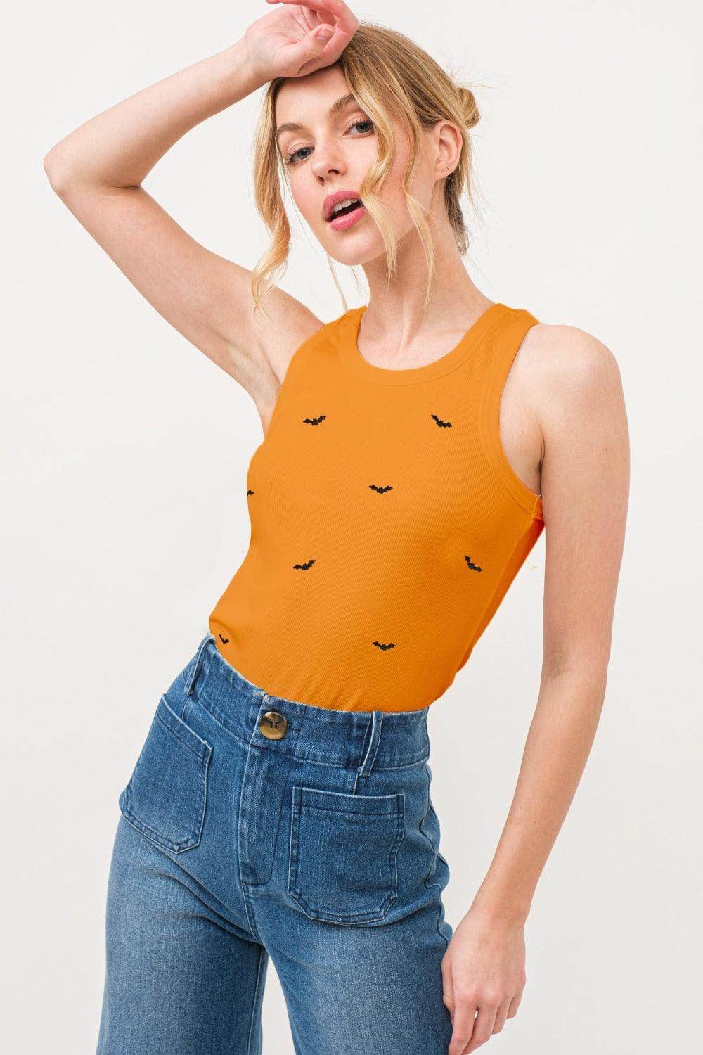 And The Why Bat Embroidered Ribbed Tank for Women