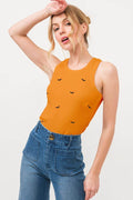 And The Why Bat Embroidered Ribbed Tank for Women