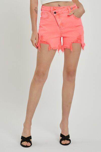 RISEN Raw Hem Asymmetrical Waist Denim Shorts for Women