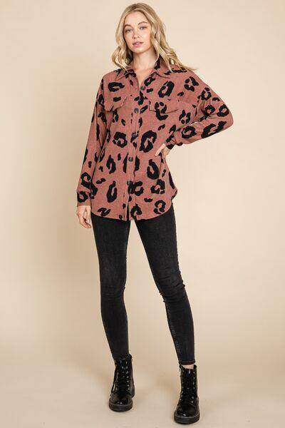 BOMBOM Animal Print Button Up Knit Shacket For Women