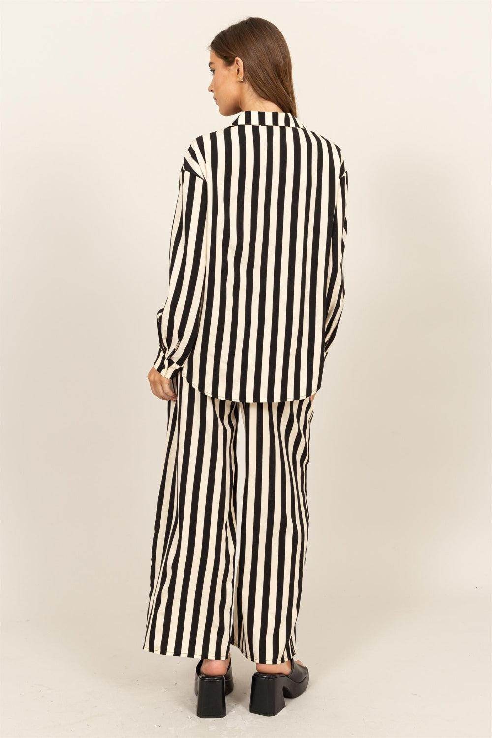HYFVE Striped Button Up Shirt and Pants Set for Women