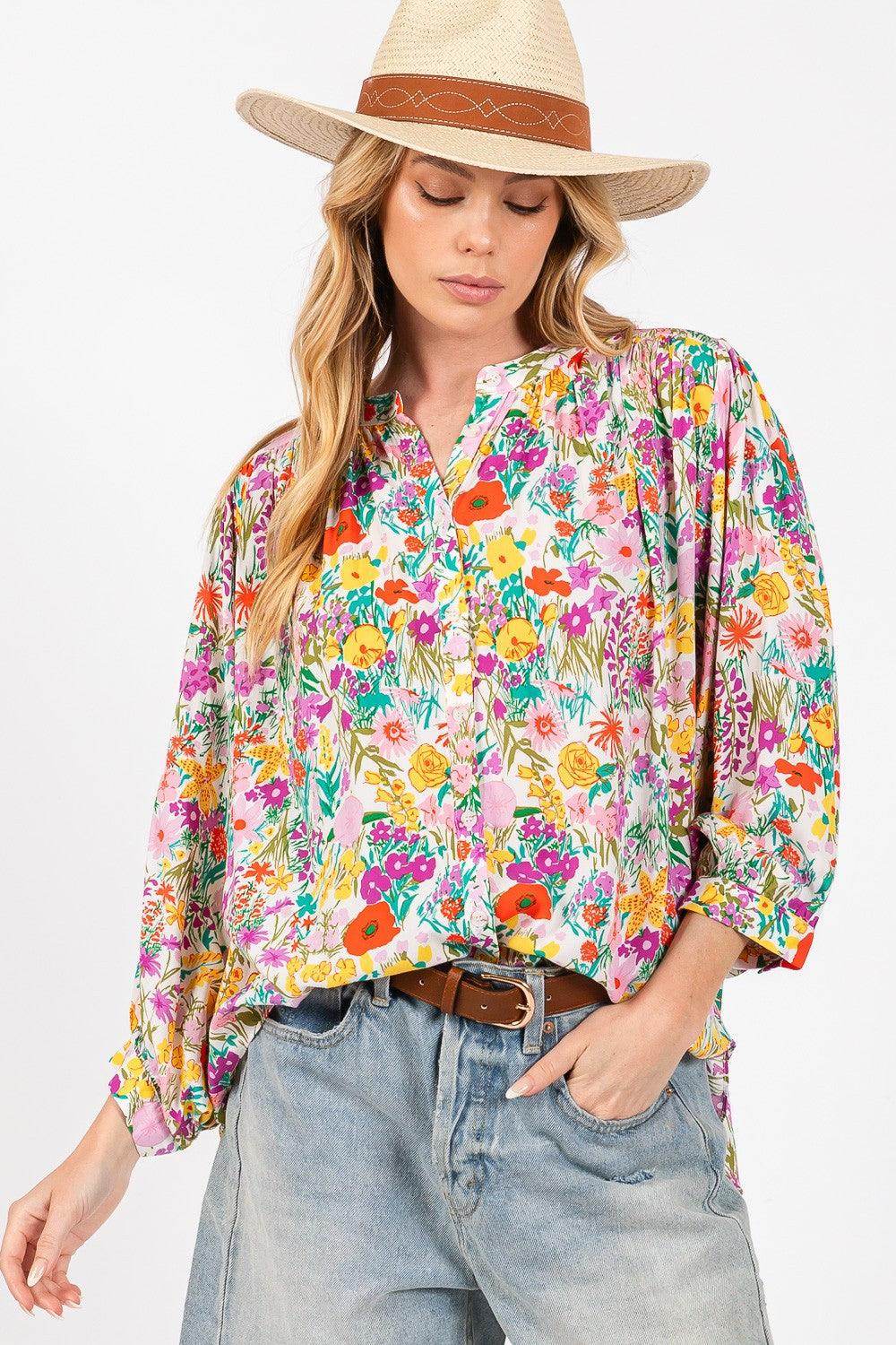 SAGE + FIG Button Down Floral Shirt for Stylish Women