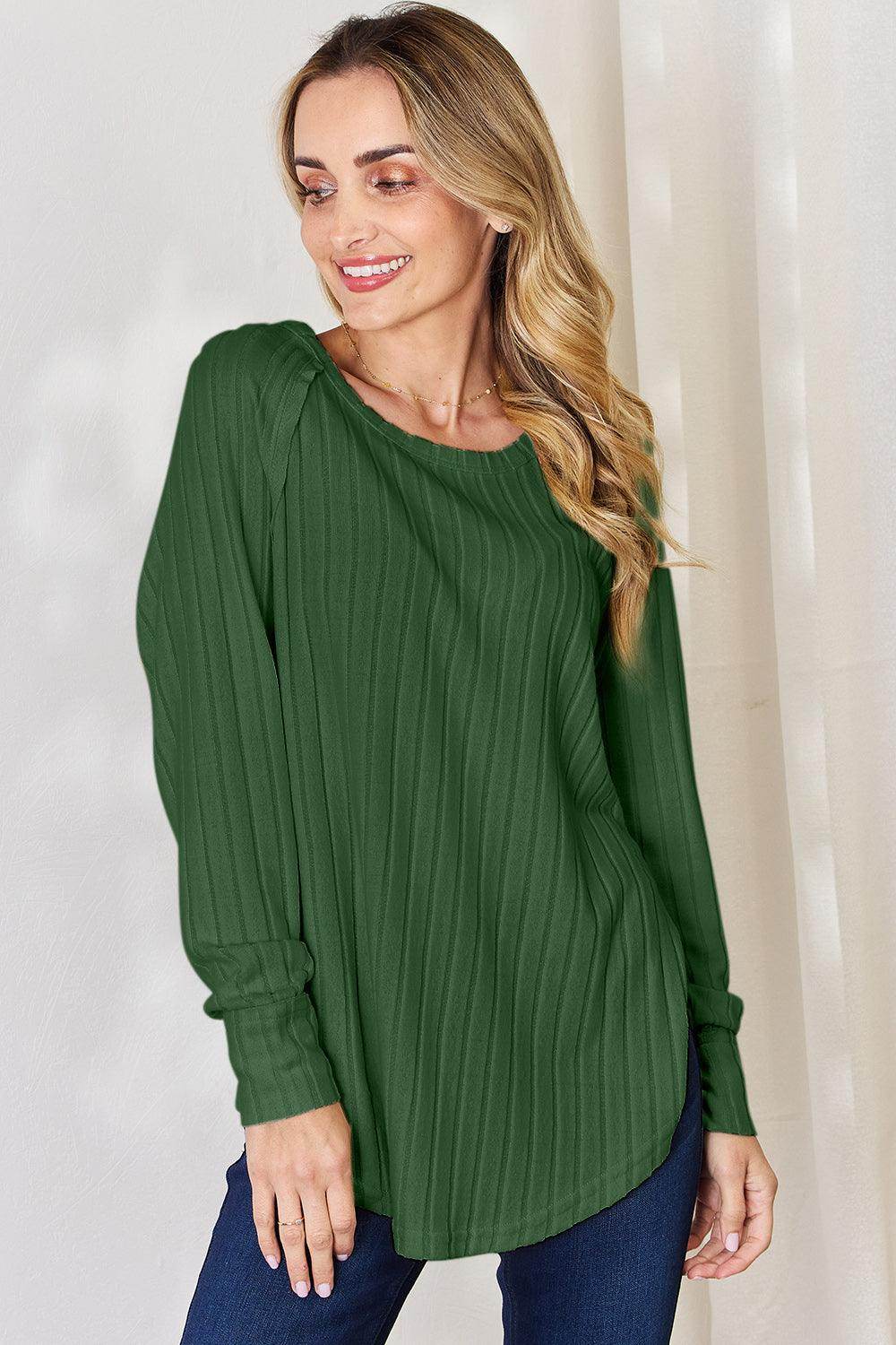 Basic Bae Full Size Ribbed Round Neck Slit T-Shirt for Women