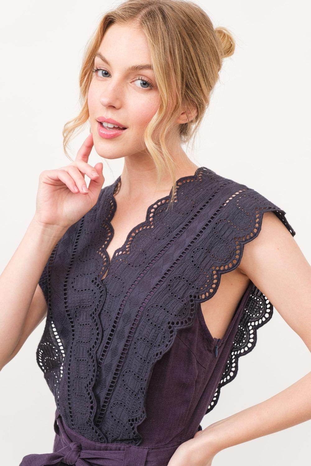 And The Why Laced Surplice Tie Waist Jumpsuit For Women