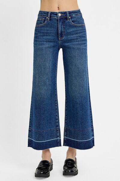 RISEN Full Size Tummy Control High Rise Crop Wide Hem Jeans