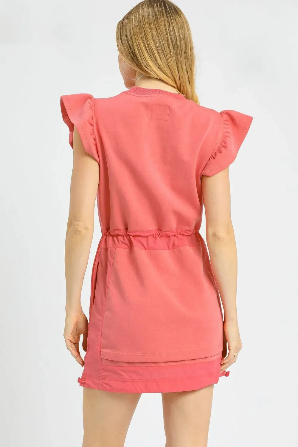 Umgee Luxe knit Ruffle Sleeve Drawstring Mini Dress