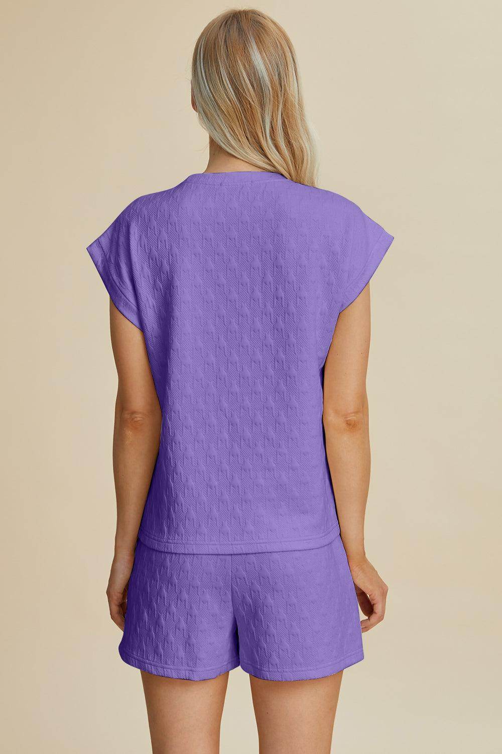 Double Take Full Size Pocketed Texture Top and Shorts Set