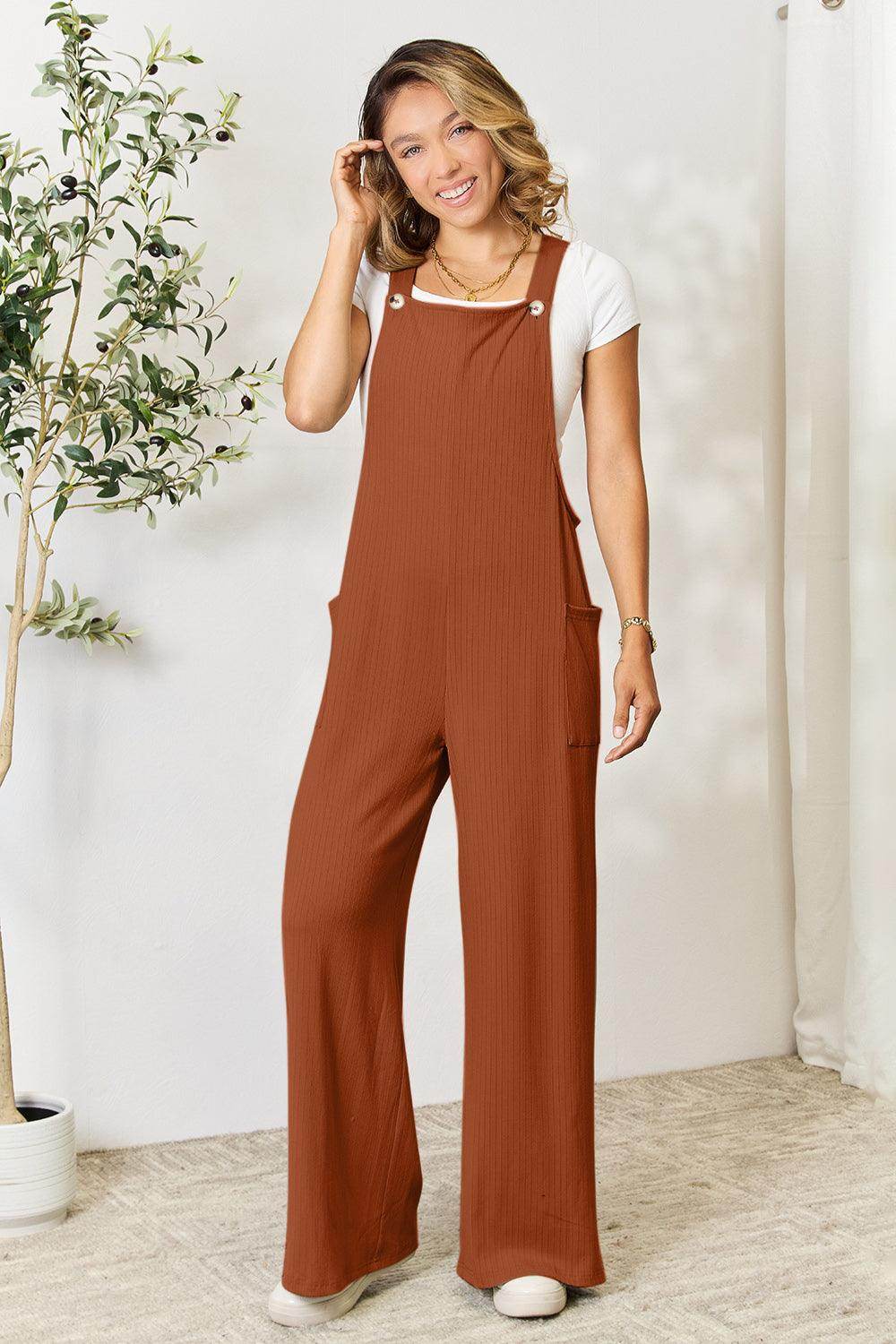 Double Take Full Size Wide Strap Overall with Pockets For Women