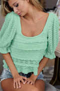 BiBi Square Neckline with Puff Sleeve Crochet Top