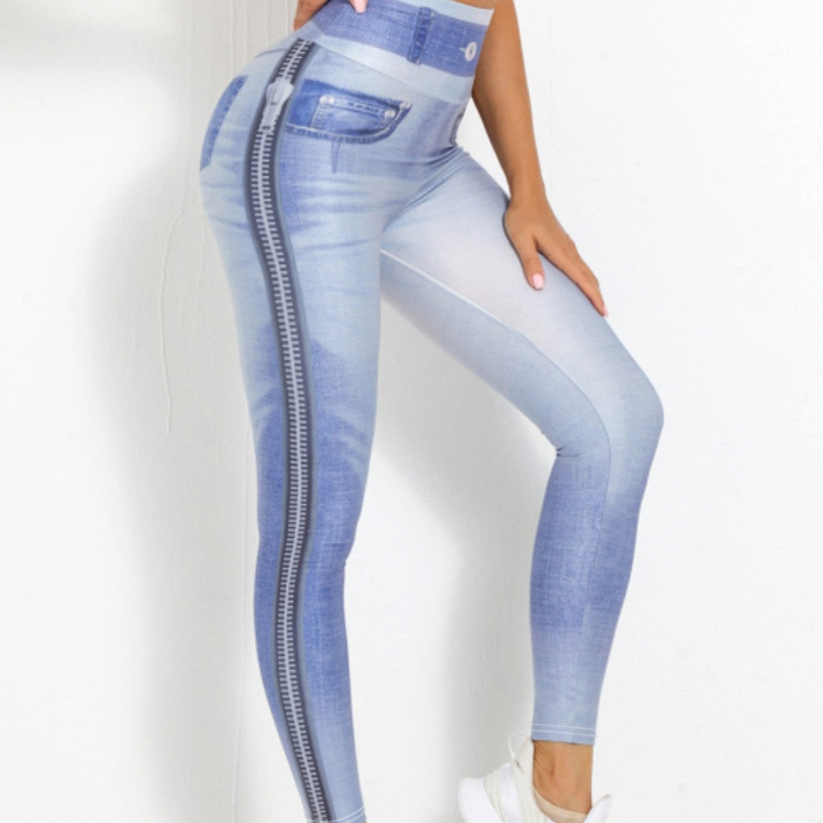 Denim-Look Peach Butt Yoga Leggings – Slim Fit Fitness Workout Pants