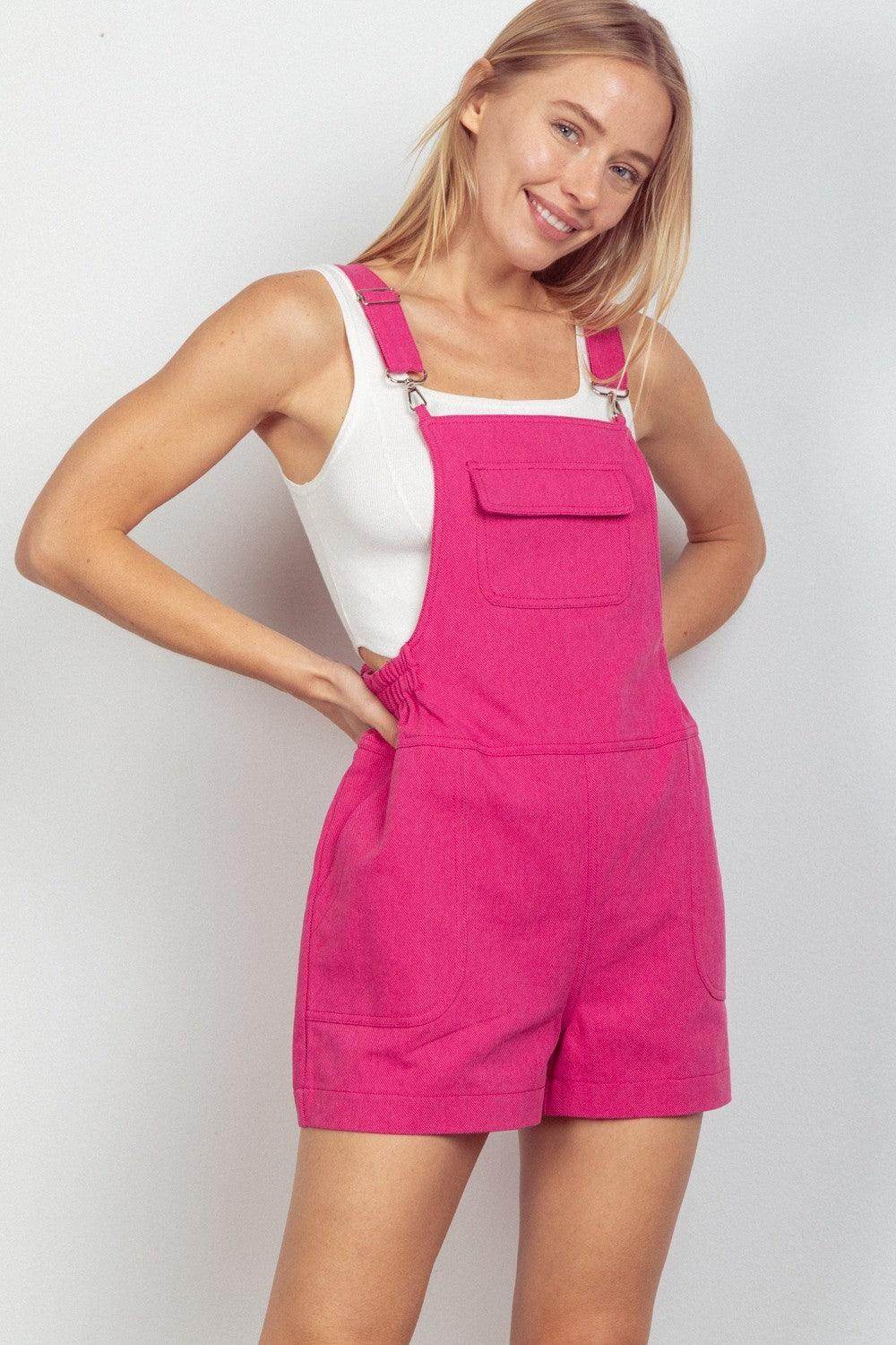 Very J Adjustable Suspender Overalls with Pockets for Women