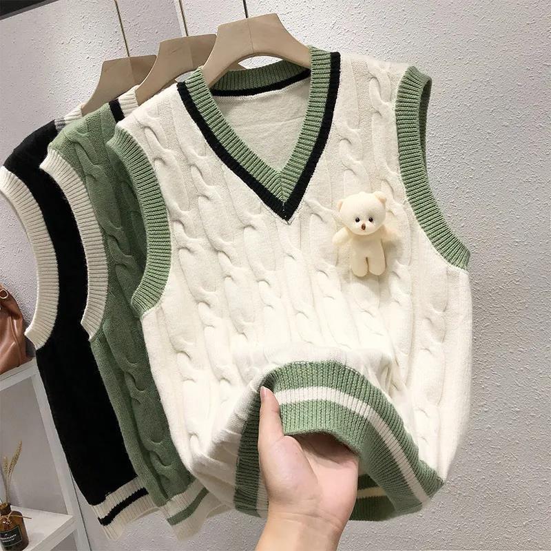 Women's V-Neck Button-Front Knit Vest with Pockets