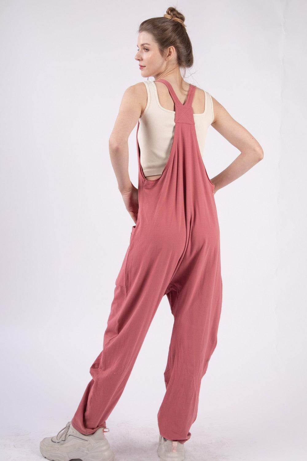 Very J Plunge Sleeveless Jumpsuit with Pockets for Women