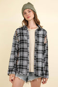 Very J Contrast Plaid Raw Detail Shirt for Casual Style