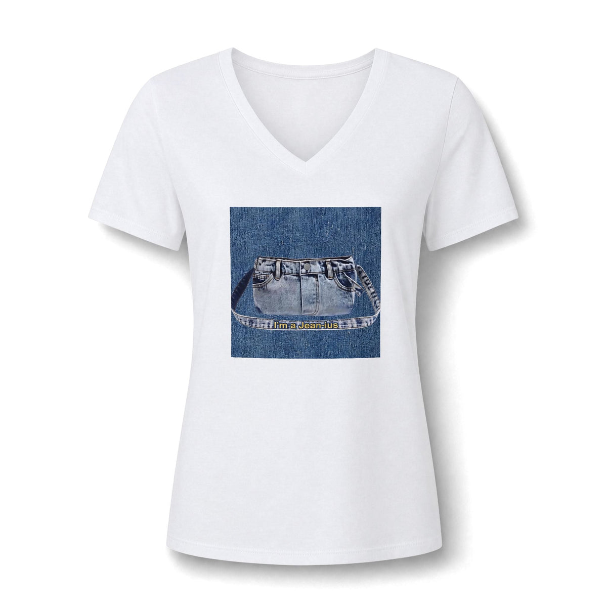 I’m A Jean- ius Women's V-Neck Tee — Denim Pocket Graphic