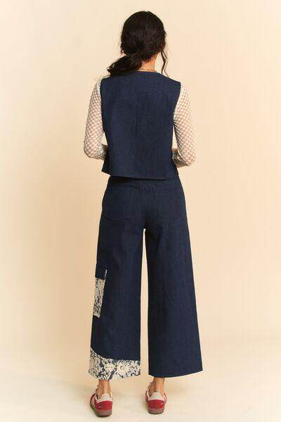 Davi & Dani Lace Applique Wide Leg Jeans for Women