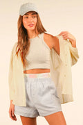VERY J Full Size Dolman Sleeve Button Down Gauze Shirt Plus Size