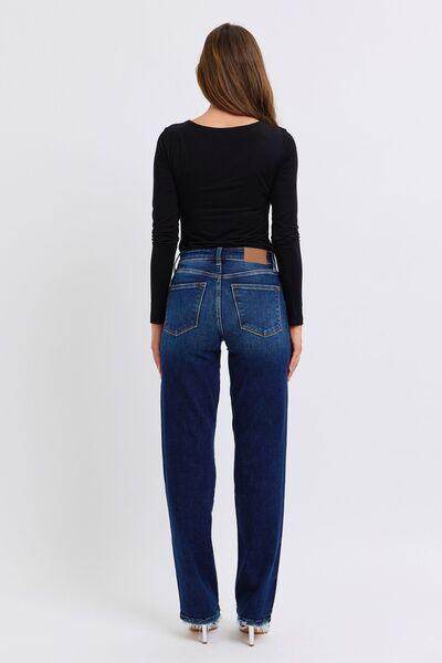 Judy Blue Full Size Raw Hem Straight Leg Jeans for Women