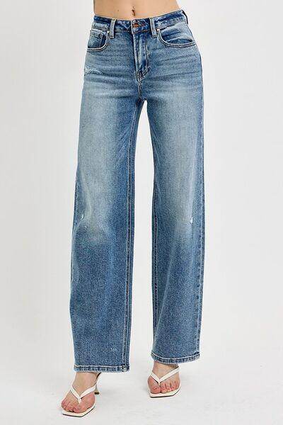 RISEN Full Size Distressed Wide Leg Jeans Plus Size Fashion