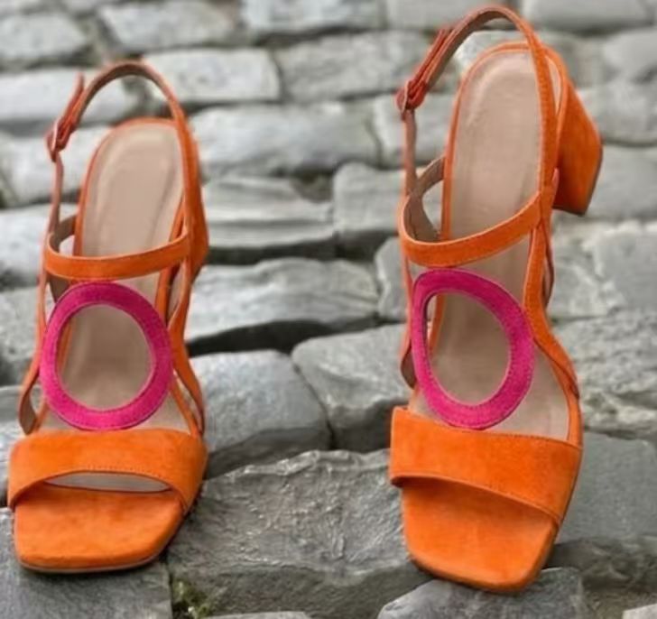 Women's Suede Hollow-Out Buckle Strap High Heel Sandals