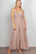 Very J Sleeveless Ruched Wide Leg Jumpsuit for Women