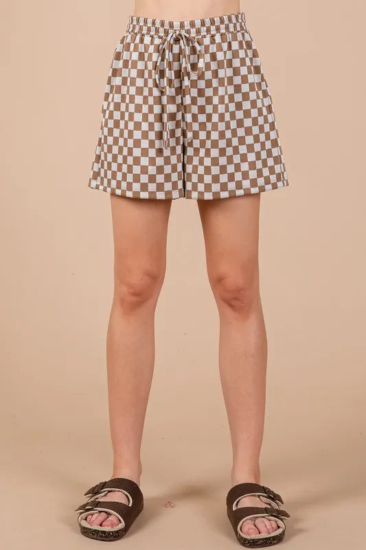 Ces Femme Checkered Round Neck Top and Shorts Set