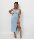 Cutout Slit Spaghetti Strap Denim Dress