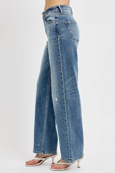 RISEN Full Size Distressed Wide Leg Jeans Plus Size Fashion