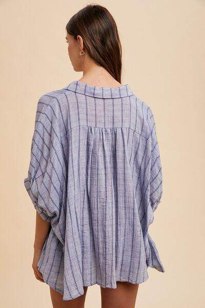 Annie Wear Striped Button Up Half Sleeve Shirt for Women