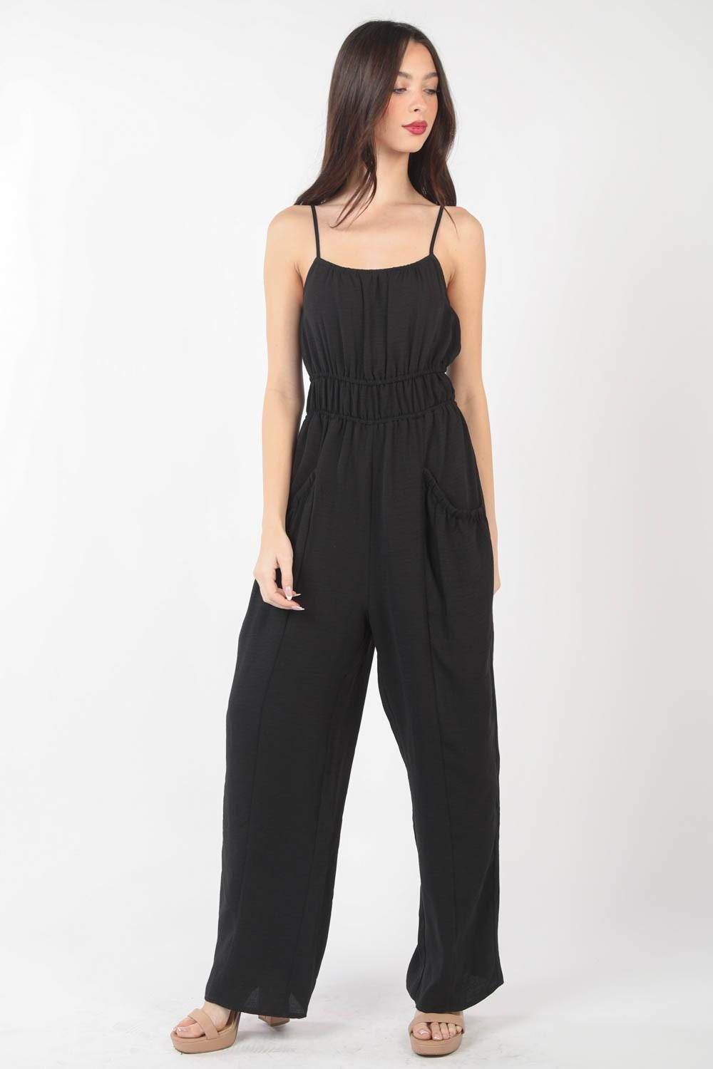Very J Pintuck Detail Woven Sleeveless Jumpsuit Chic