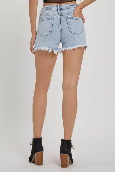 RISEN Full Size High Rise Rhinestone Strap Denim Shorts
