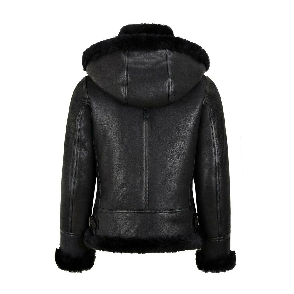 Women’s B3 Bomber Hooded Classic Black Shearling Jacket
