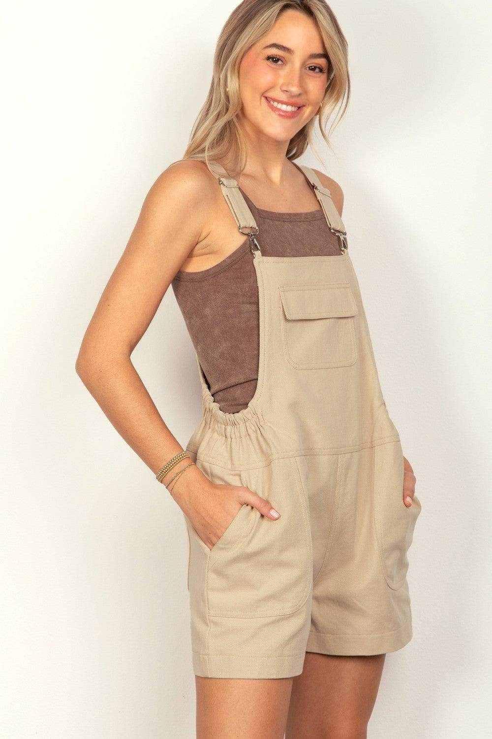 Very J Adjustable Suspender Overalls with Pockets for Women
