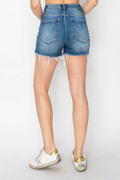 RISEN High Rise Raw Hem Distressed Denim Shorts for Women