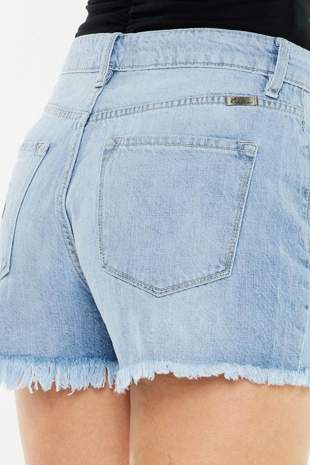 Kancan Raw Hem Distressed High Waist Denim Shorts Women