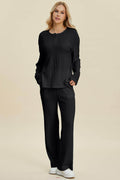 Double Take Full Size Cable-Knit Long Sleeve Top Pants Set