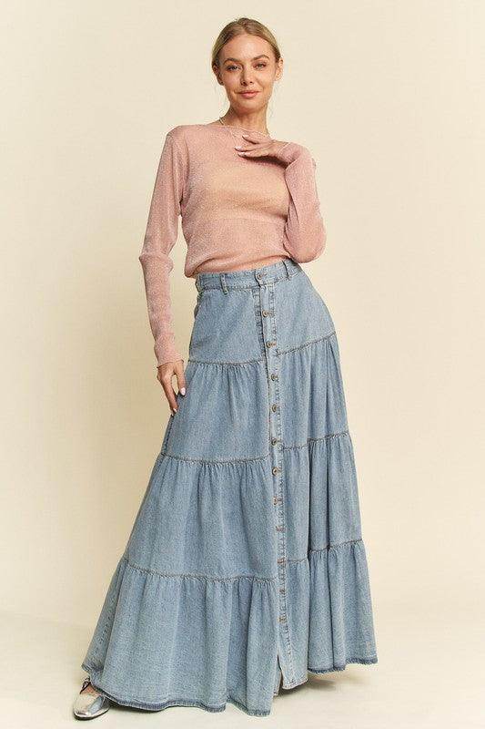 Davi & Dani Glitter Mesh Lettuce Hem Long Sleeve Top Women