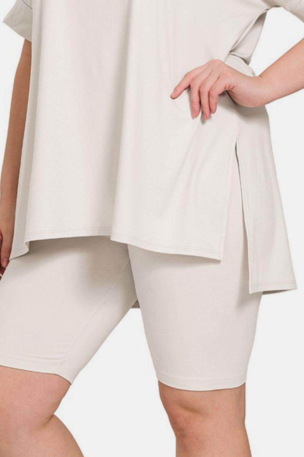 Zenana Full Size V-Neck Slit T-Shirt and Shorts Set