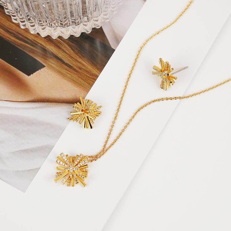 Starburst Gold-Plated Earrings and Necklace Set for Women