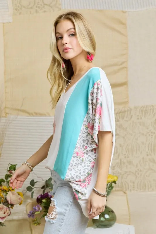 ADORA  Colorblock Casual Knit Tunic Top