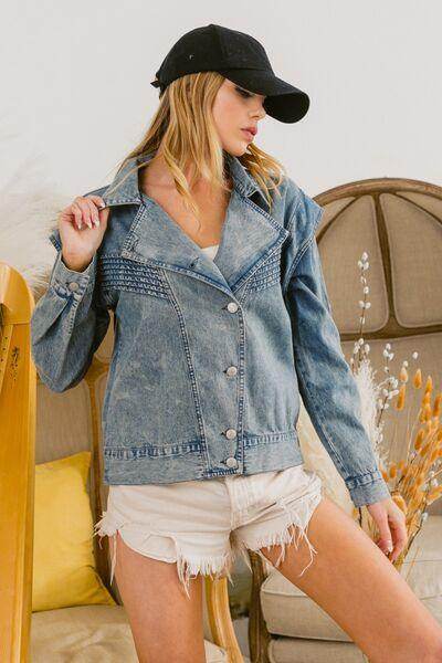 BiBi Button Up Long Sleeve Denim Jacket for Everyday Style