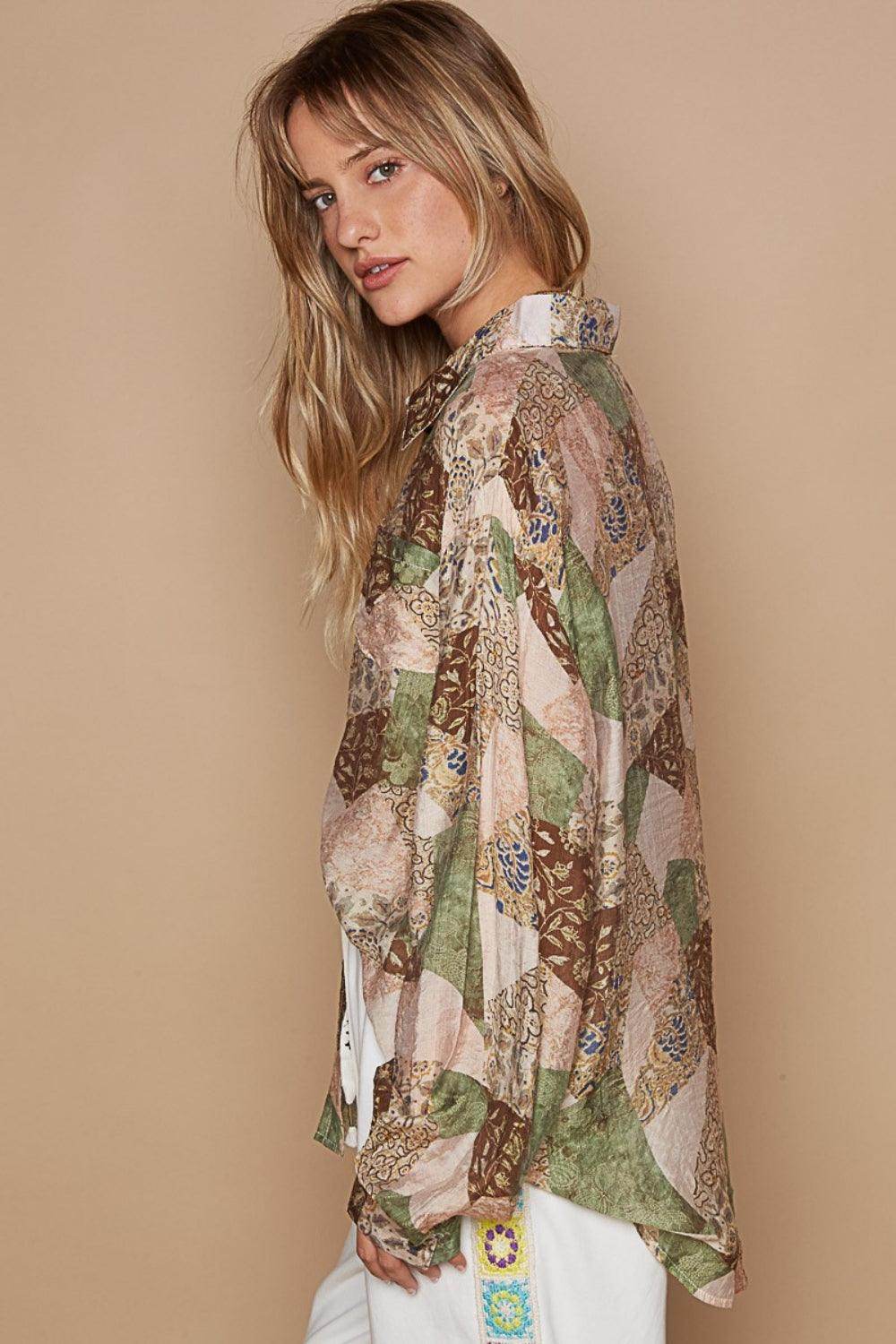 POL Button-Down Long Sleeve Printed Shirt for Stylish Wear