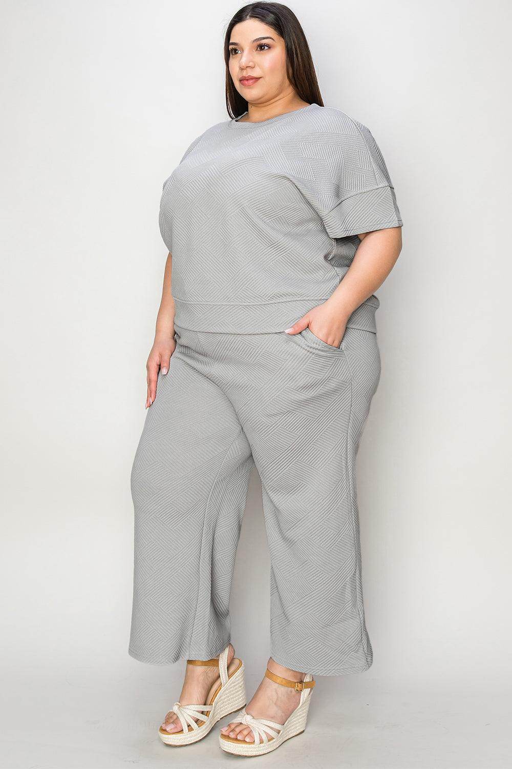 Double Take Full Size Texture Top and Pants Set for Women
