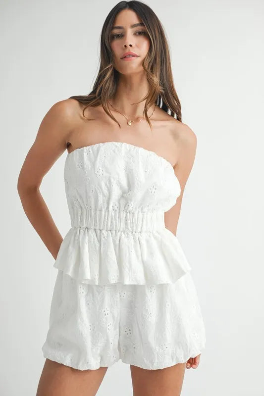 MABLE Floral Eyelet Lace Tube Top and Short Set